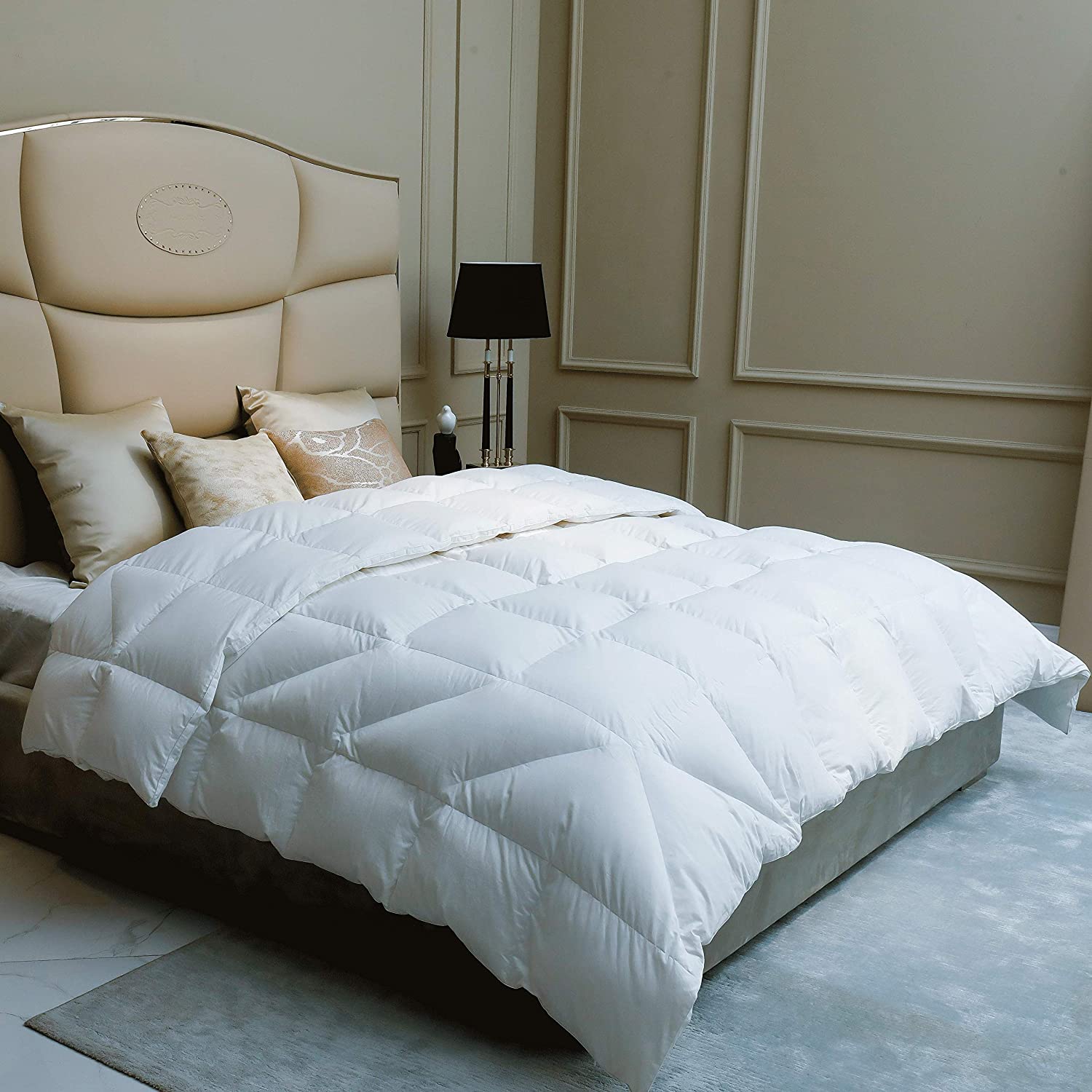 King Size Down Comforter&Duvet Inserts,Natural White Down Cluster Filling,Space Capsule Design,Lightweight,750 FP,100% Cotton Cover,Silent Duvet for All Sleep